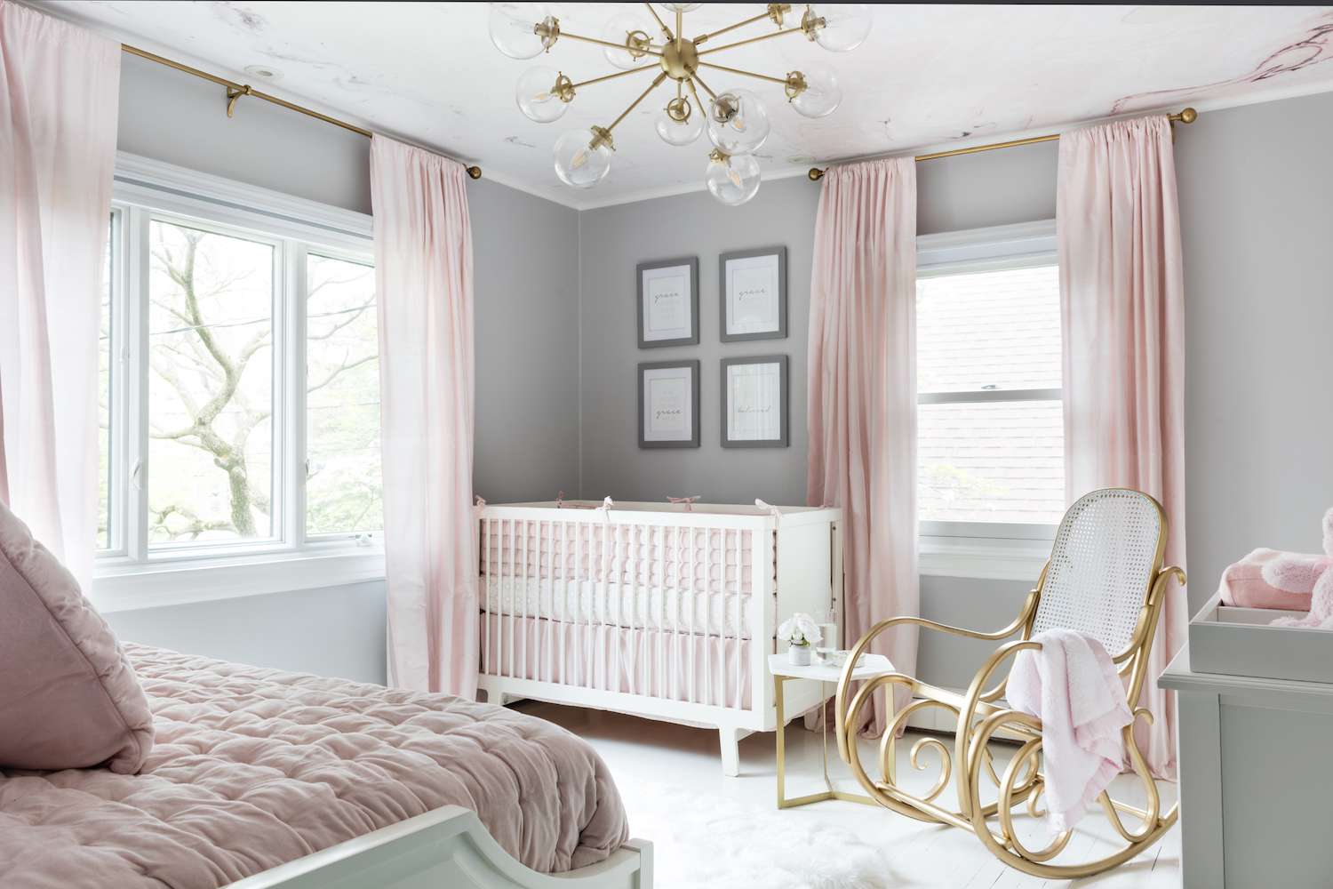 pink and gray baby room