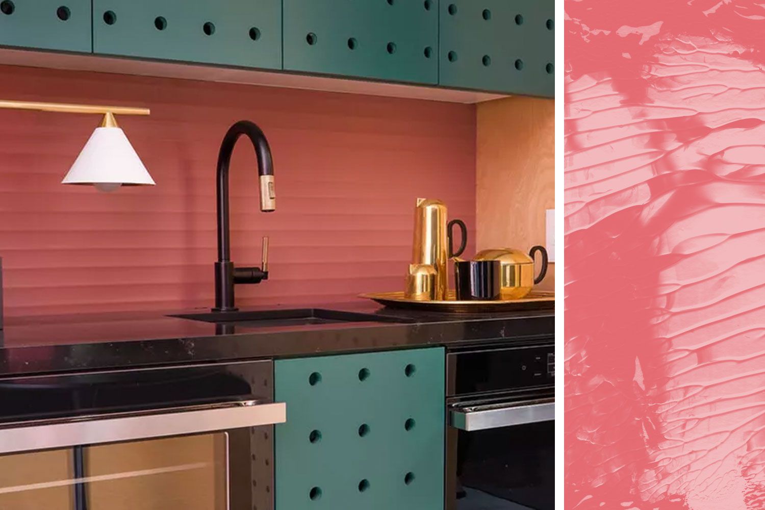 Glidden Pink Salmon kitchen inspiration and paint swatch
