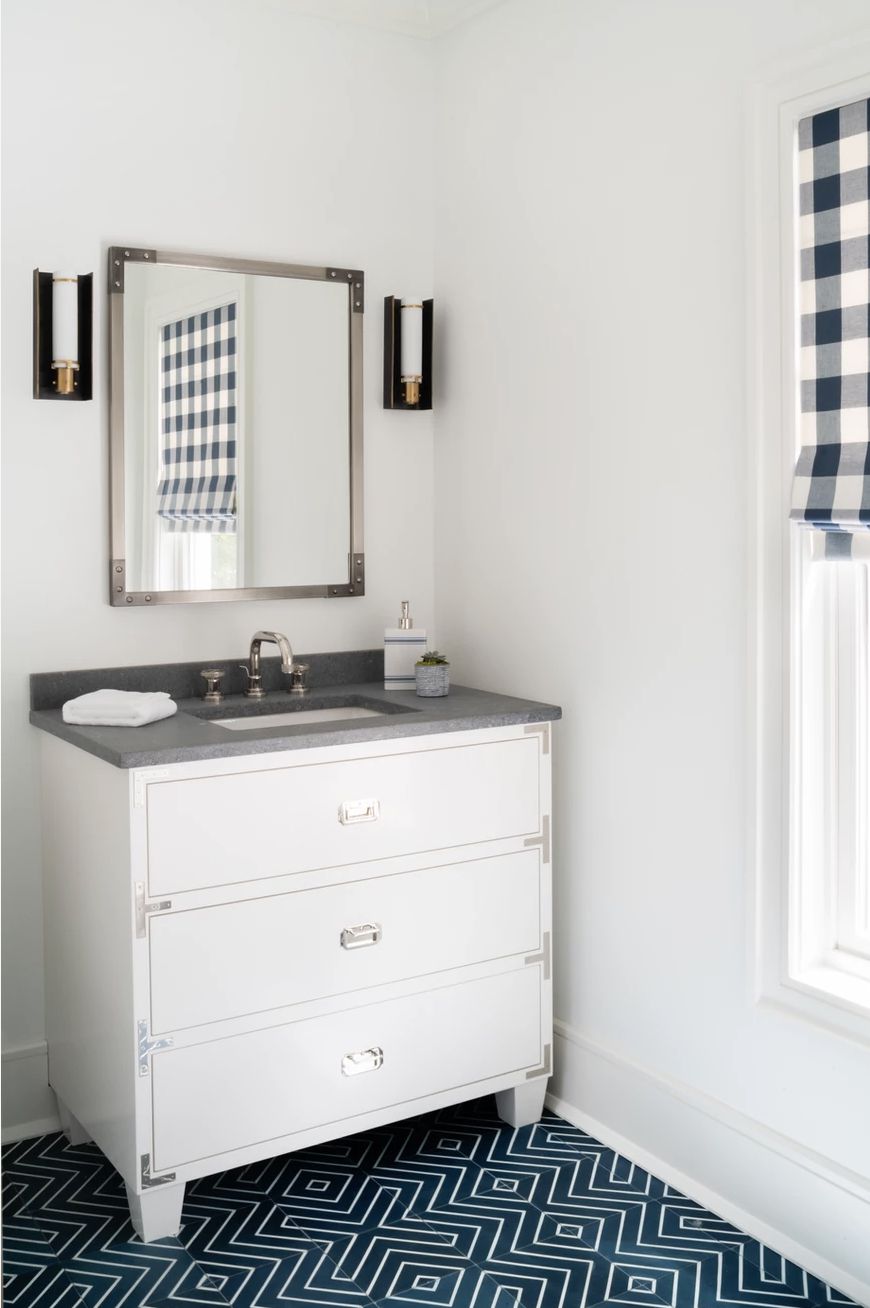 navy tile bathroom floor