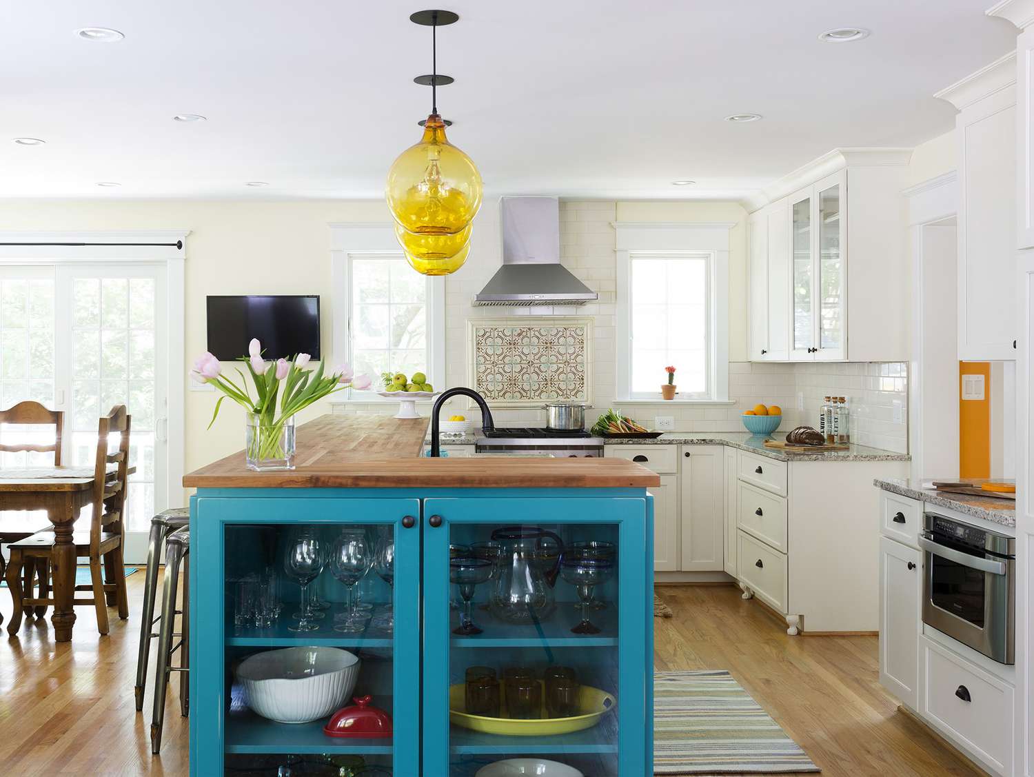 butcher block and granite farmhouse kitchen