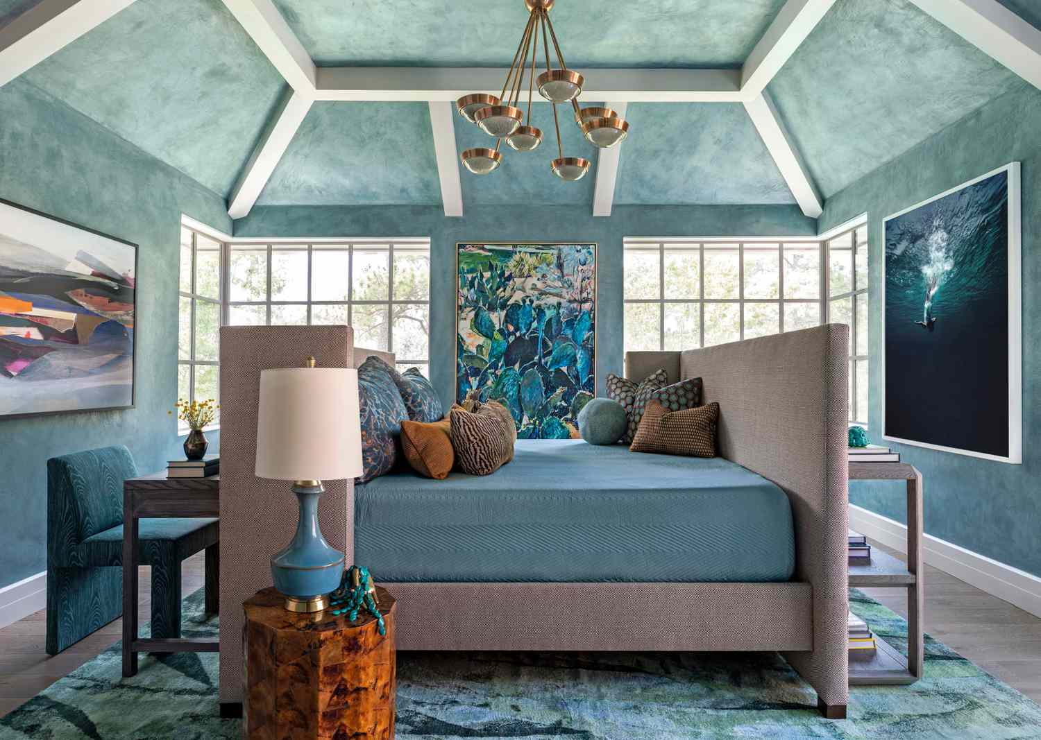 beamed ceilings with wallpaper