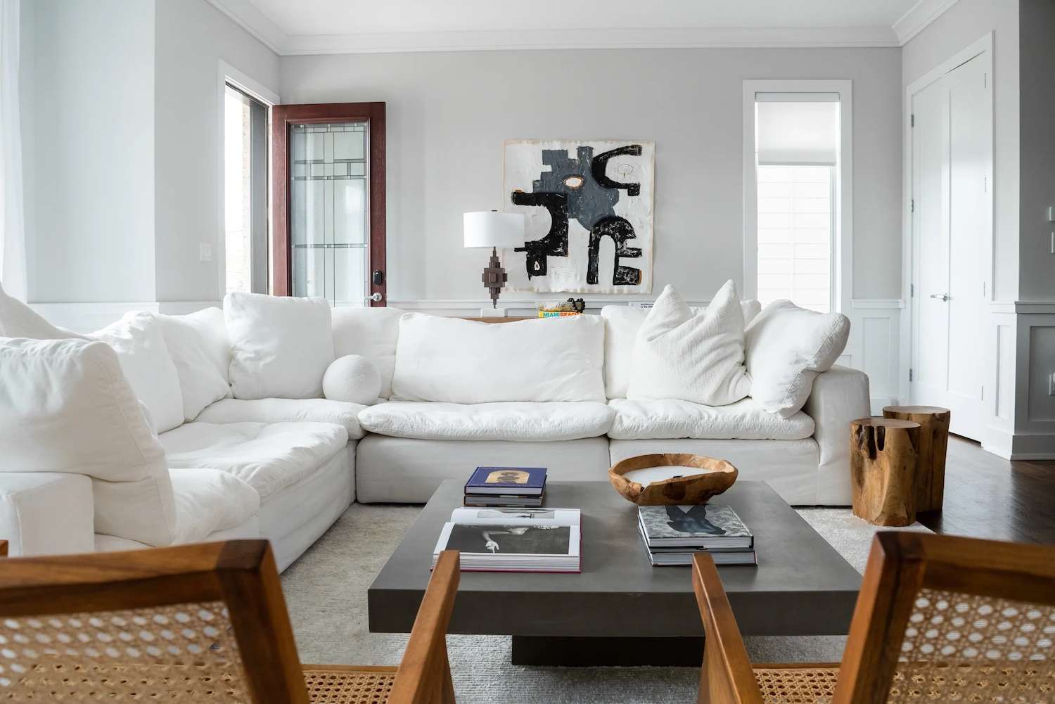 modern living room with wooden accents