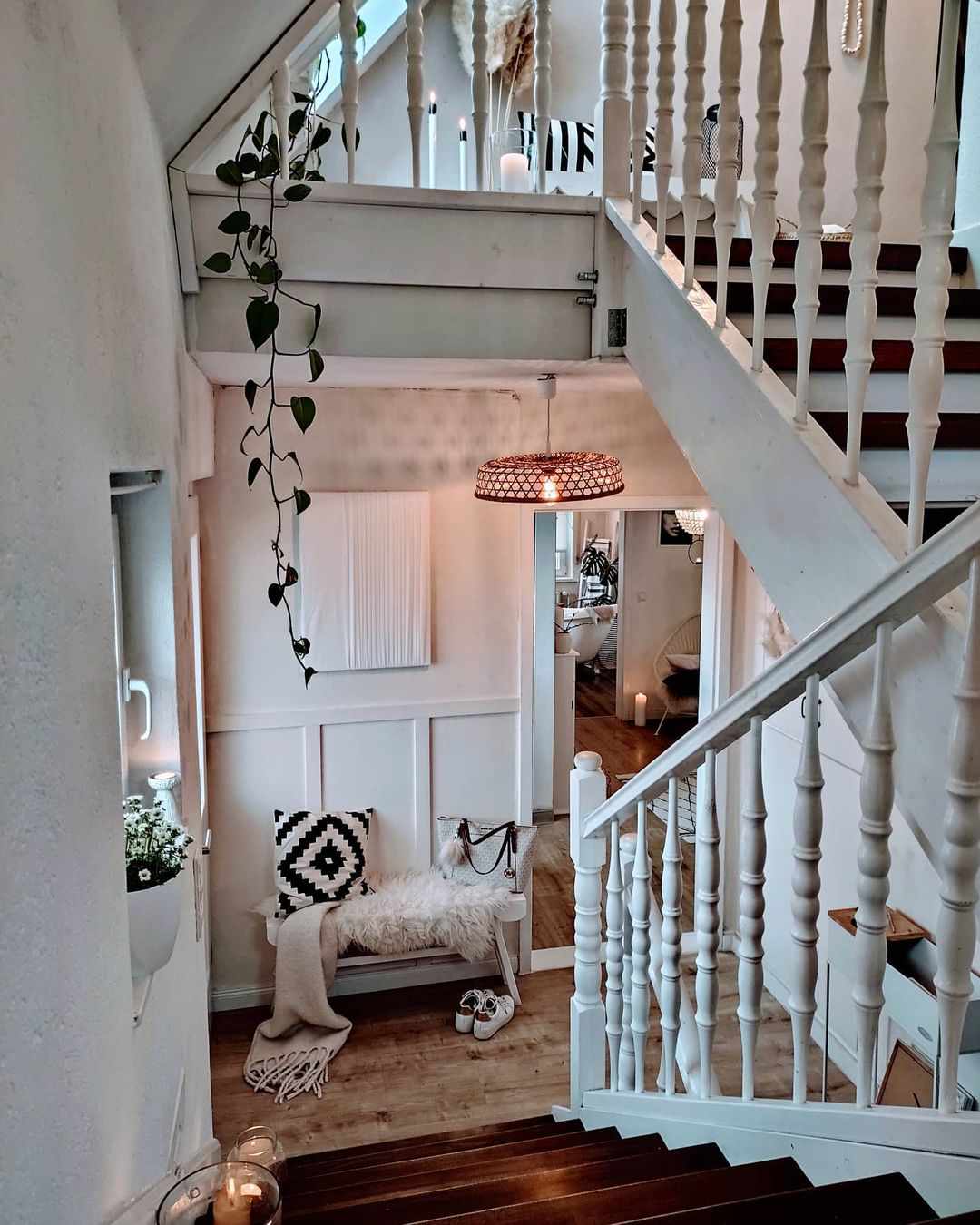 Pflanze hängt an einer Treppe