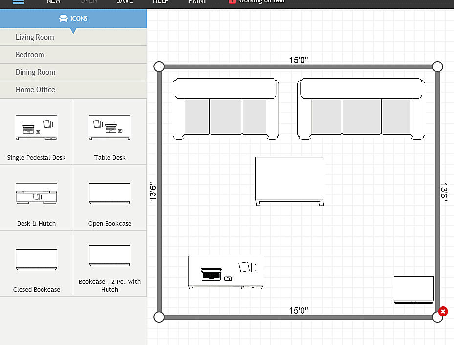 Captura de tela de um cômodo projetado usando o Plan Your Room