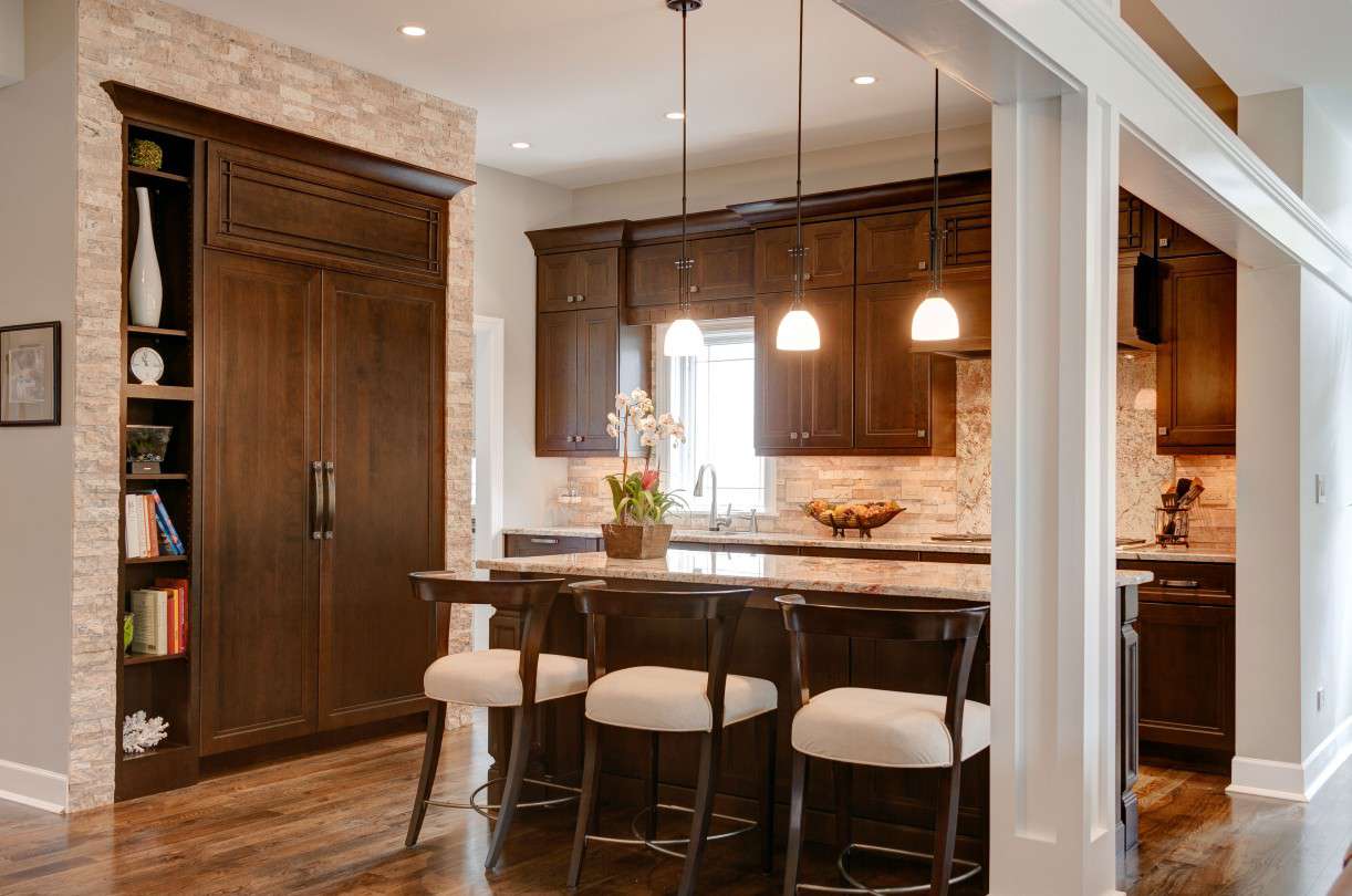 formal kitchen with stacked stone