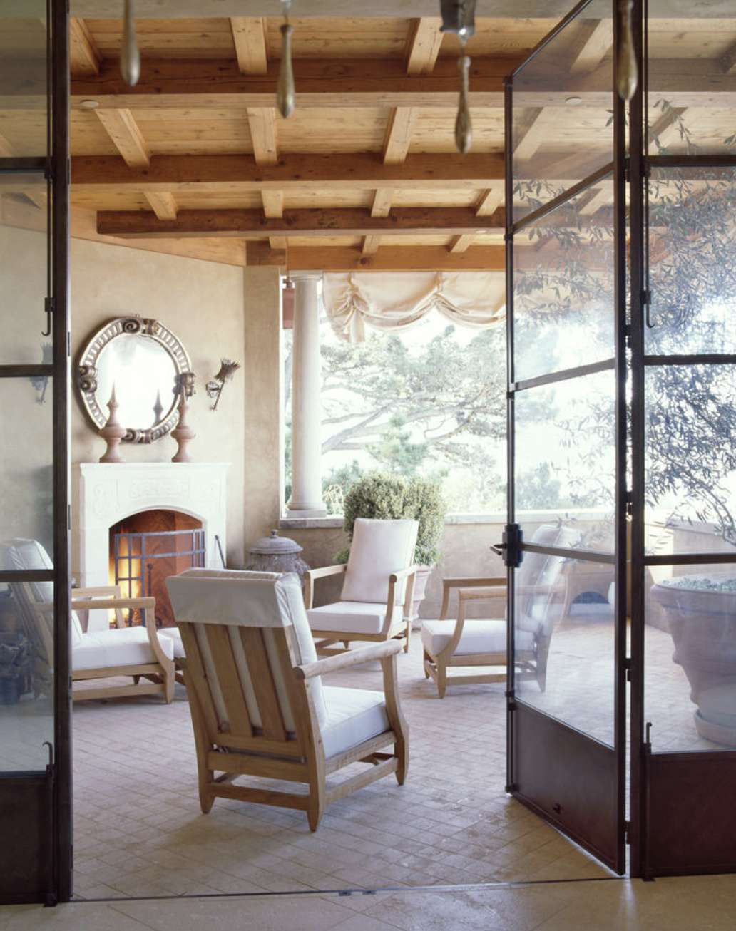 open living room with glass doors