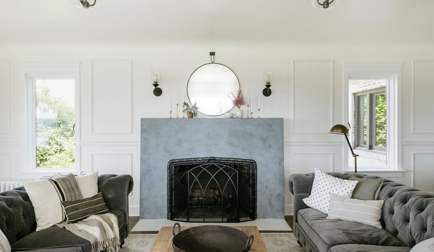 blue stone fireplace