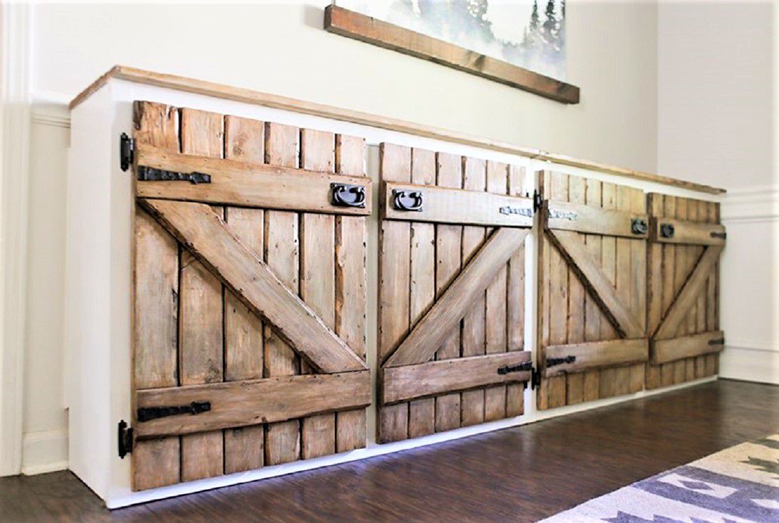 Faux Portes d'armoires de cuisine en bois de barnum recyclé