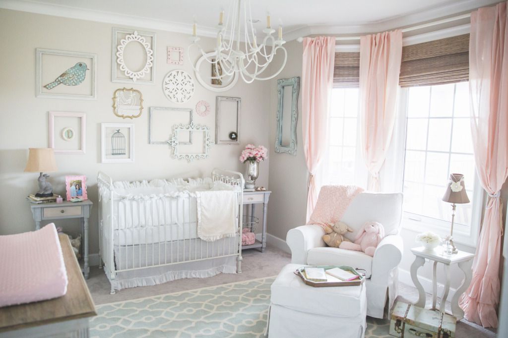 Vintage Girl's Nursery with shabby chic accent wall
