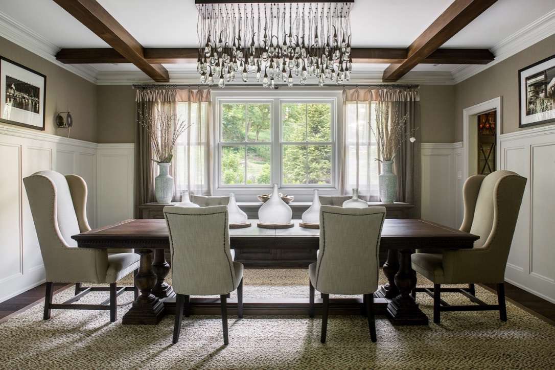 brown curtains in dining room
