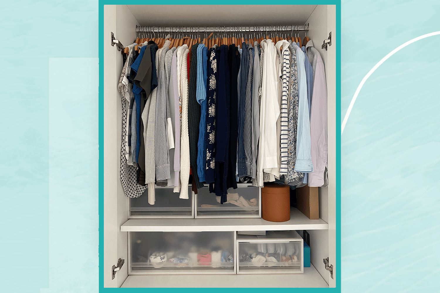 Neat and tidy closet after using the TikTok organization hack.