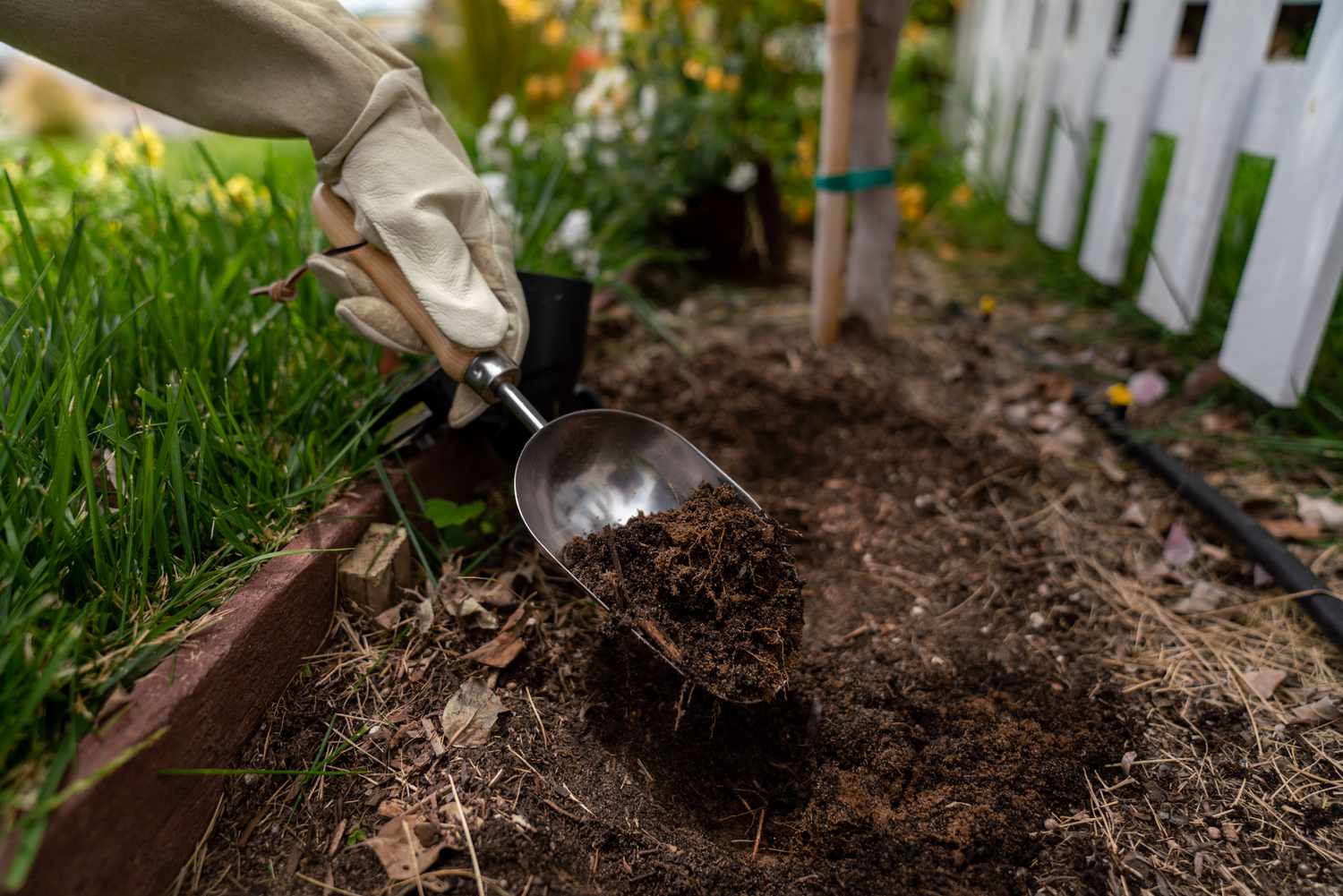 Mit dem Gartenspaten aufgeschaufelte Gartenerde im Anfängergarten