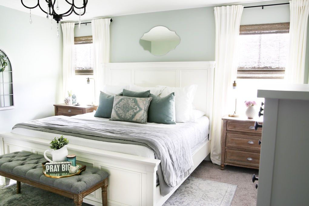 mint green and white bedroom