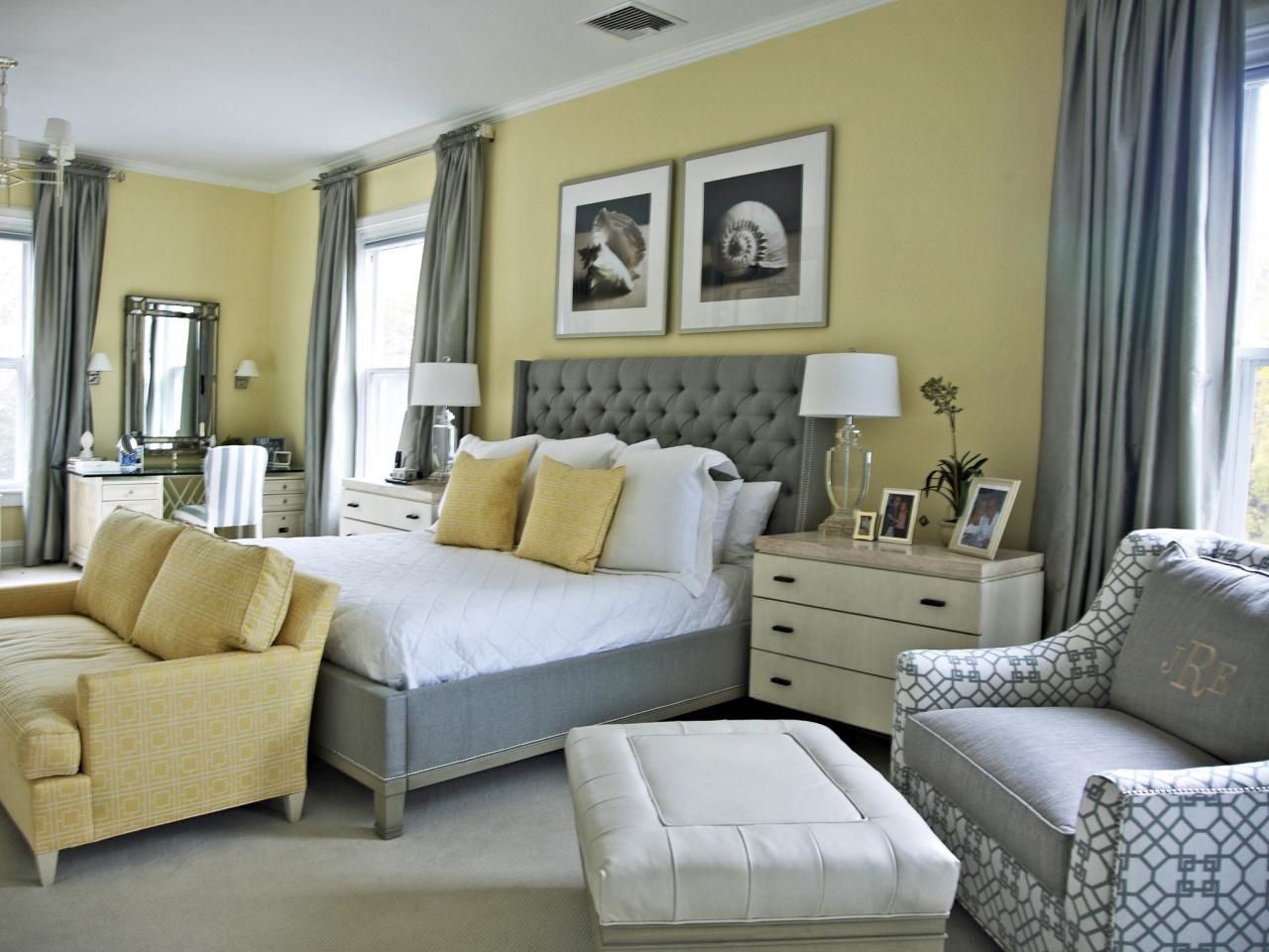Gorgeous gray and yellow bedroom