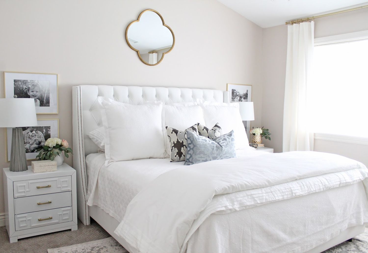 brass mirror over bed