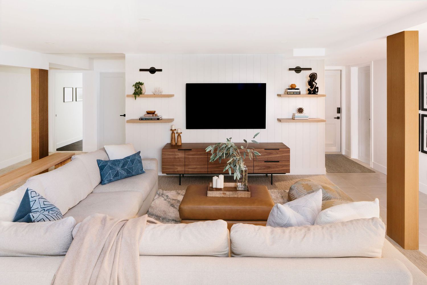 neutral mid-century living room