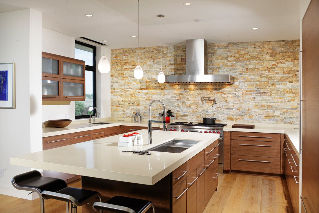 Stacked stone in contemporary kitchen