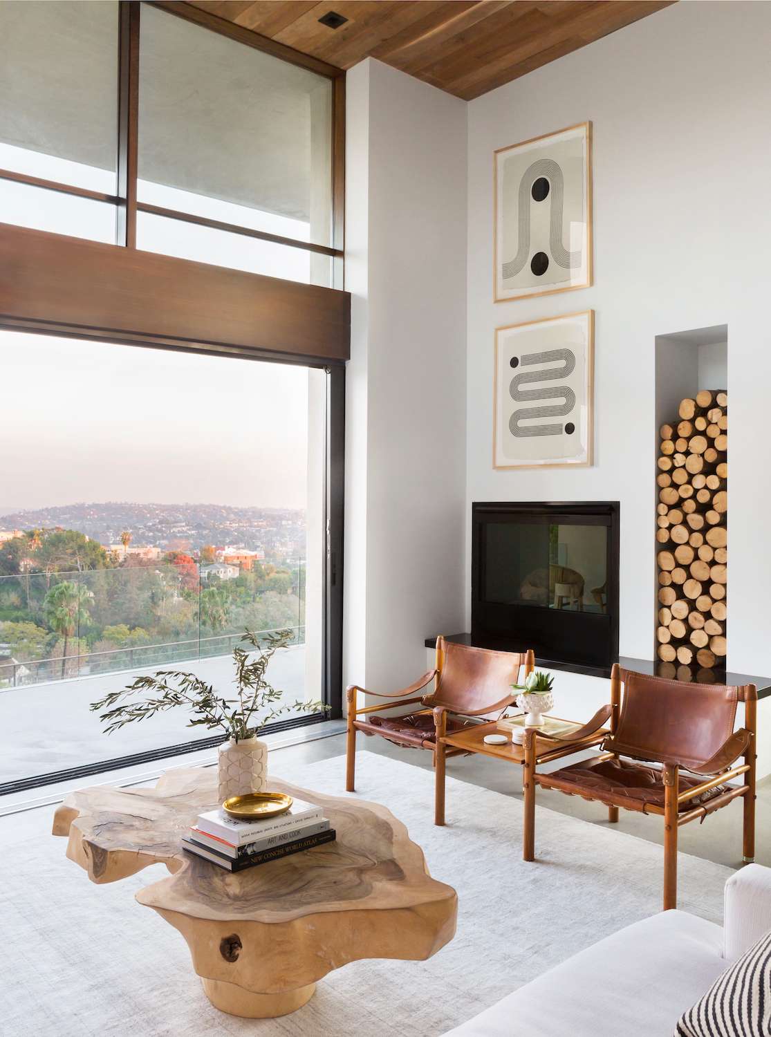 modern living room with wooden accents