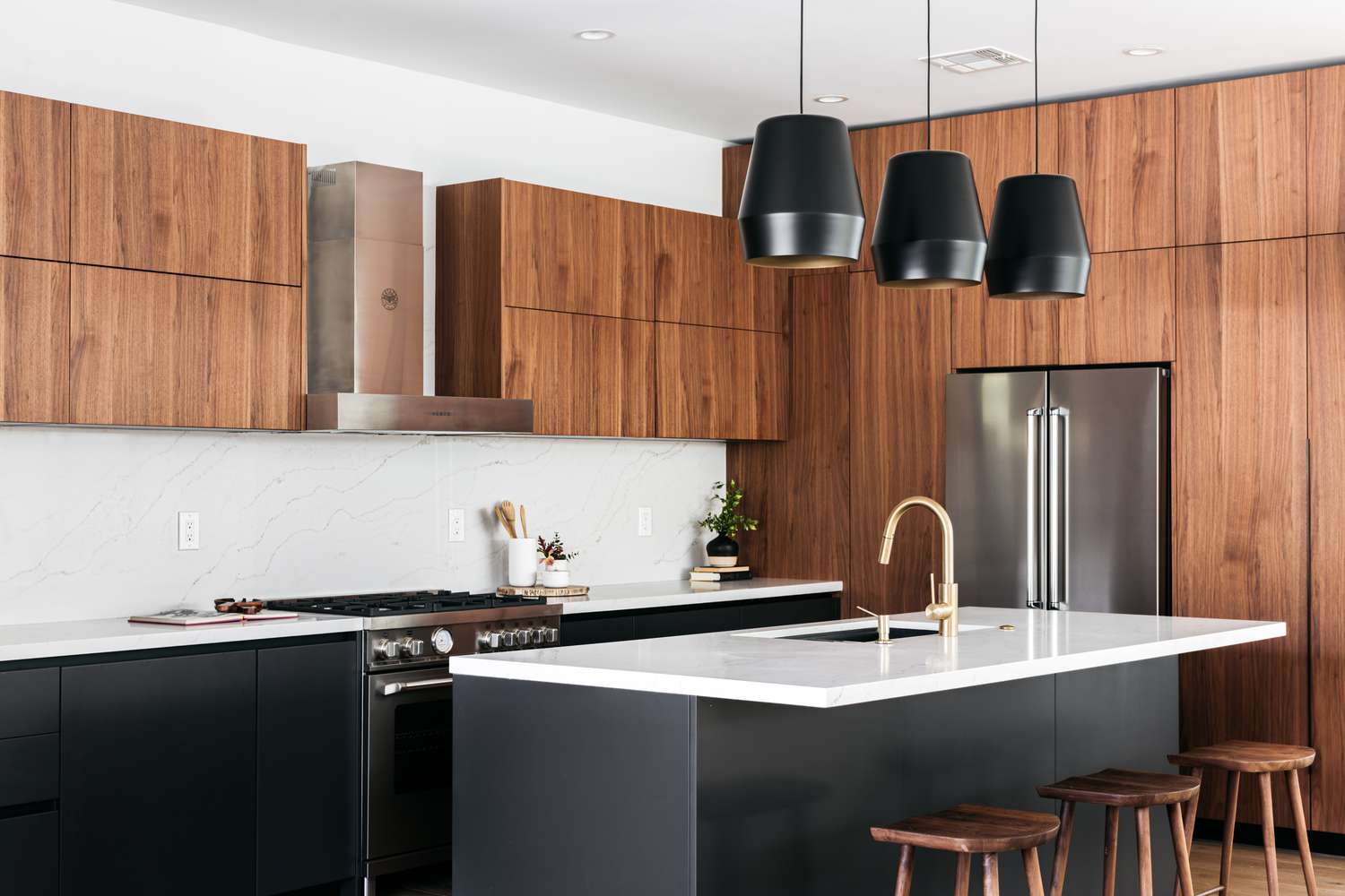 Wooden slab cabinet doors in modern kitchen