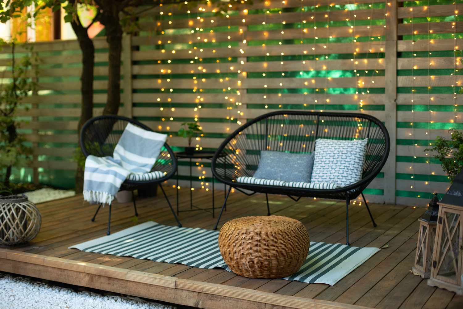 Privacy fence with string lights