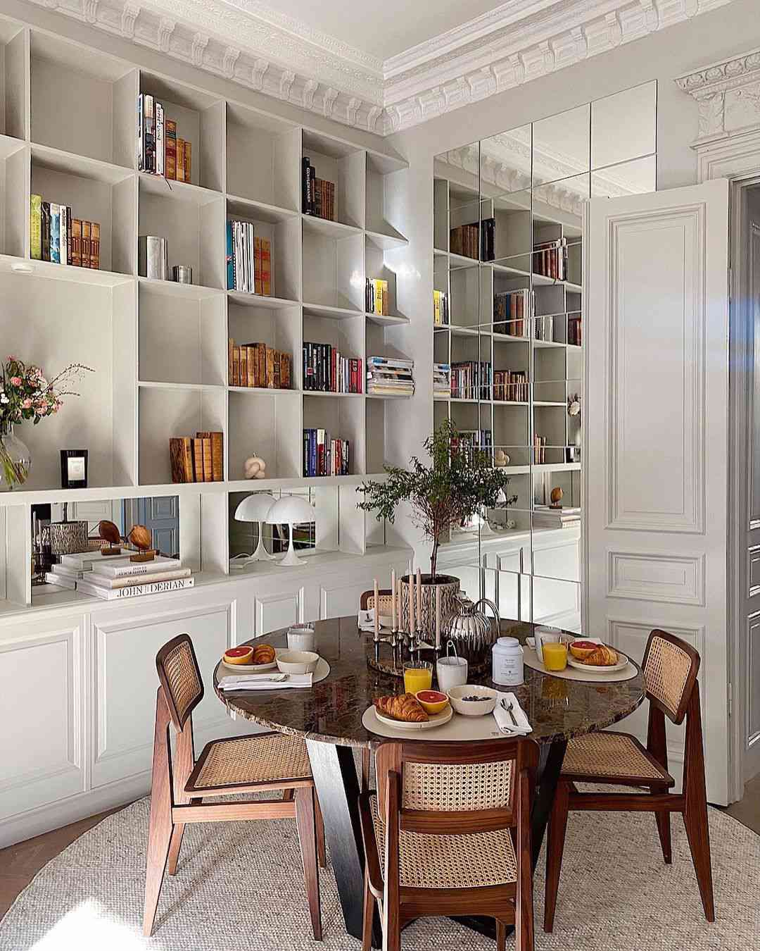 floor to ceiling shelving with mirrors