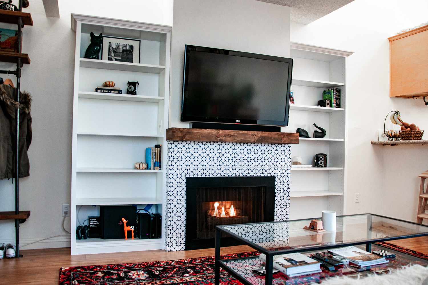 billy bookcase flanking fireplace