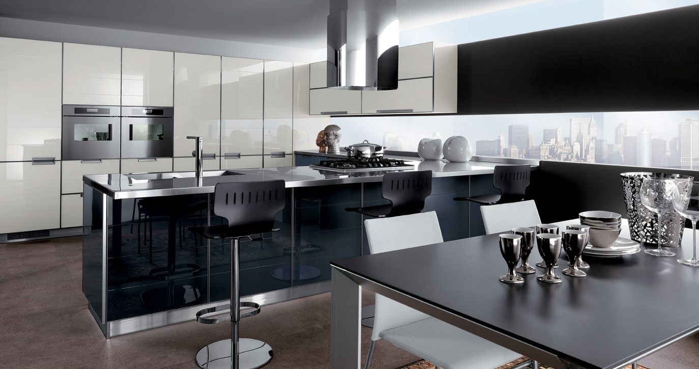 Design de cozinha ultramoderno com alto contraste de cores