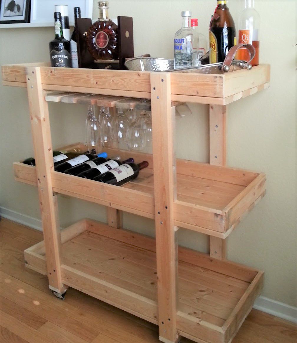 Wood wine rack bar cart DIY