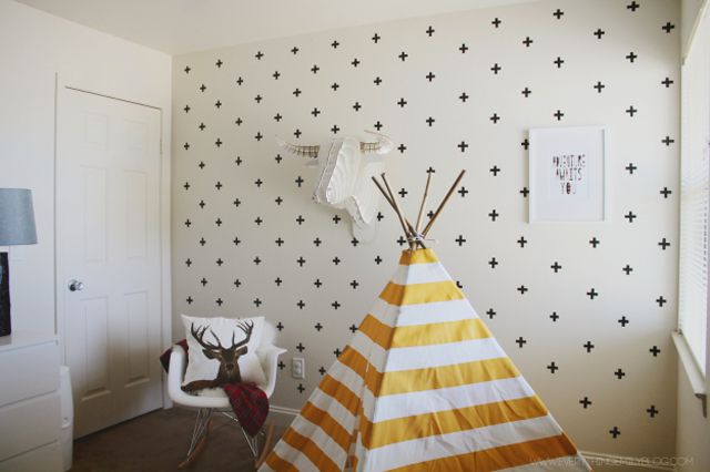 Washi Cross Accent Wall for black and white nursery room