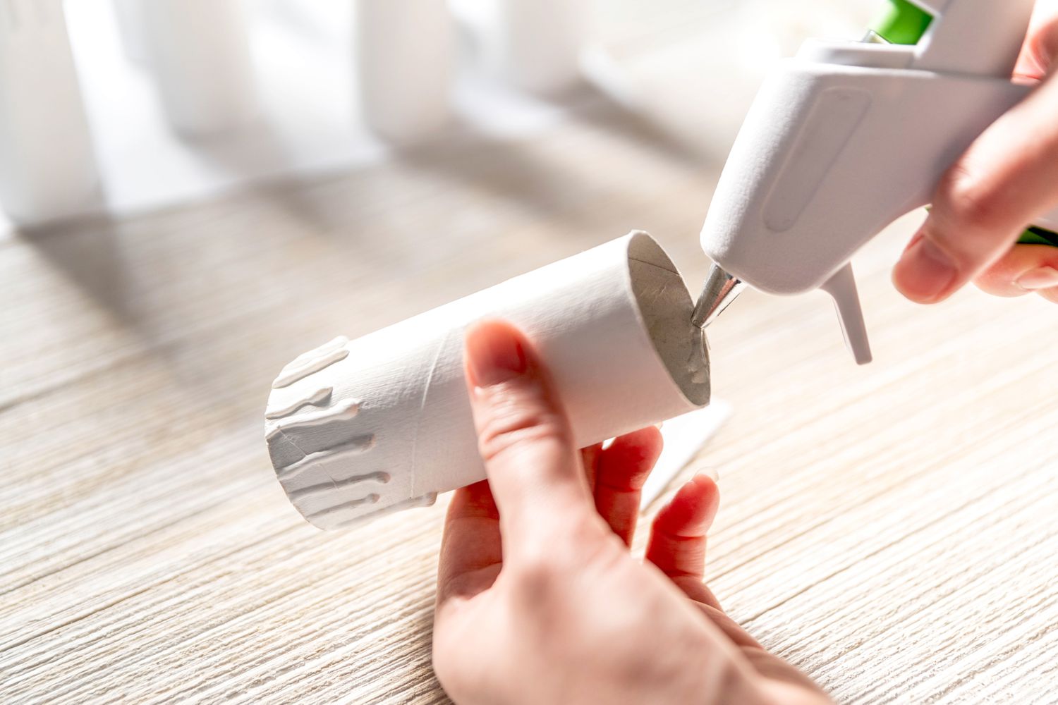 Hot glue added to bottom of painted toilet paper roll