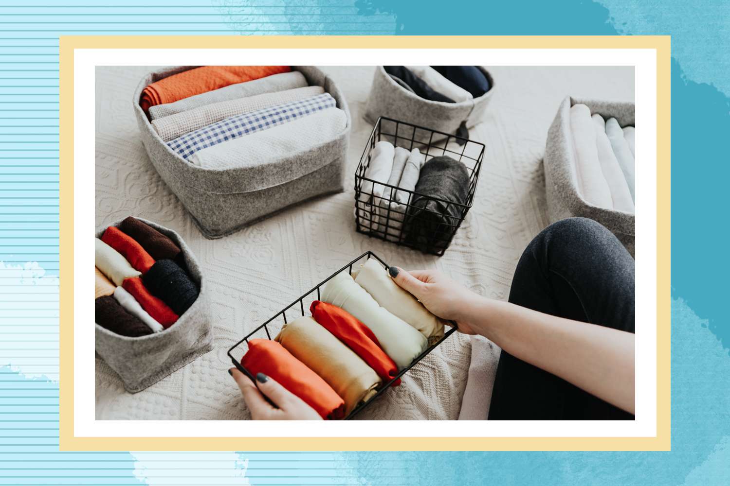 Clothing storage baskets and bins