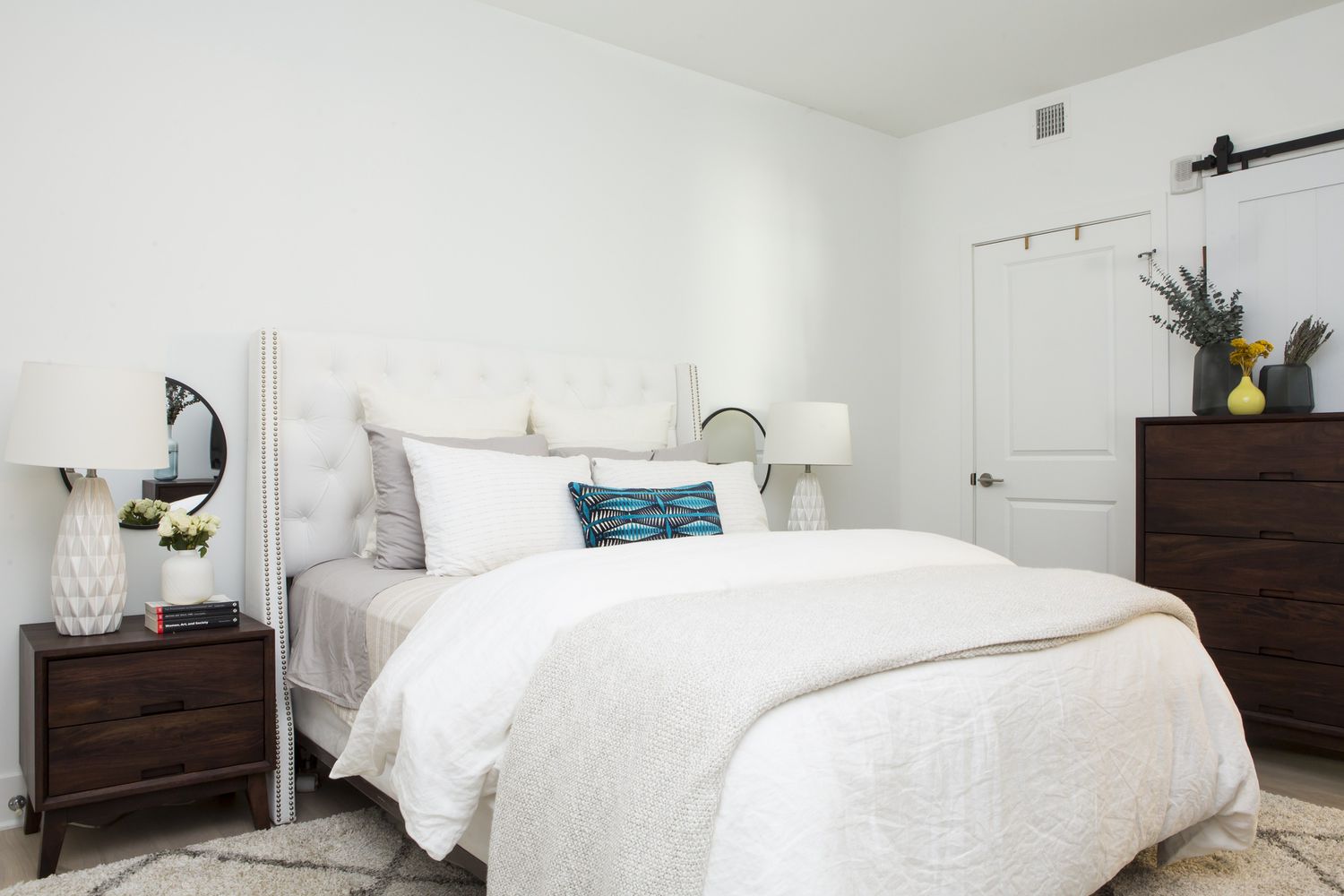 crisp, white, traditional bedroom