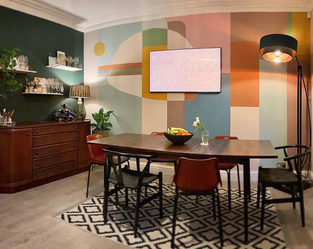 geometric dining room mural