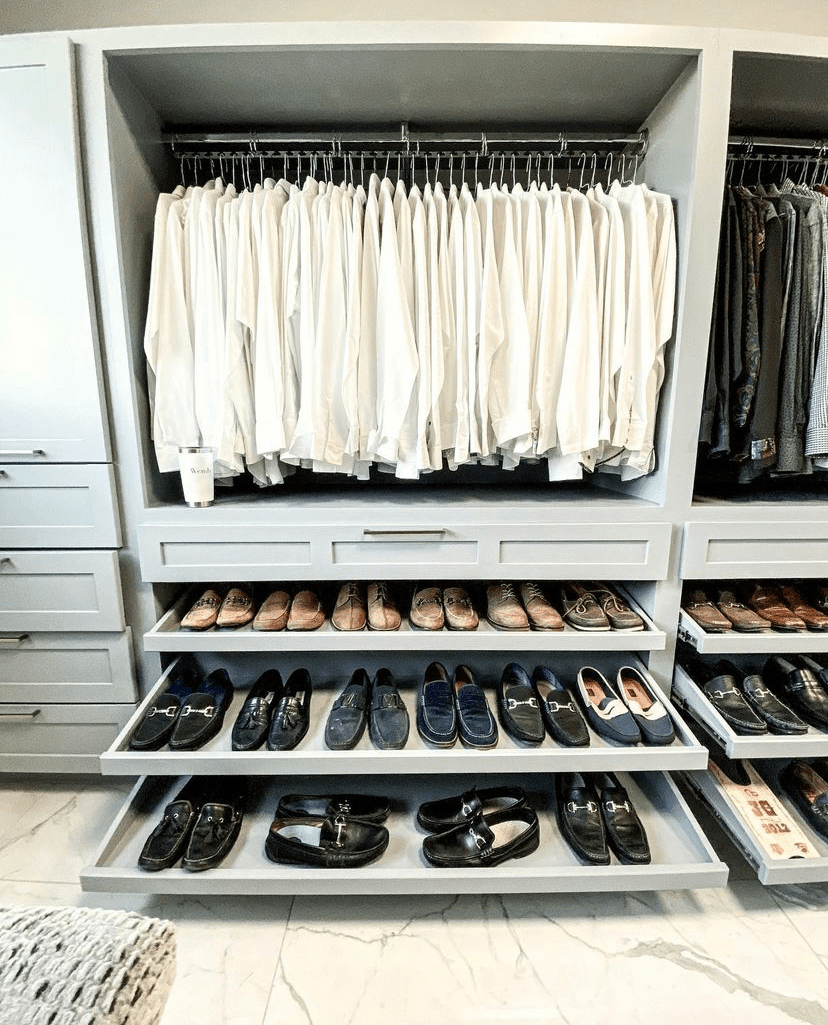 men's shoes in closet drawers