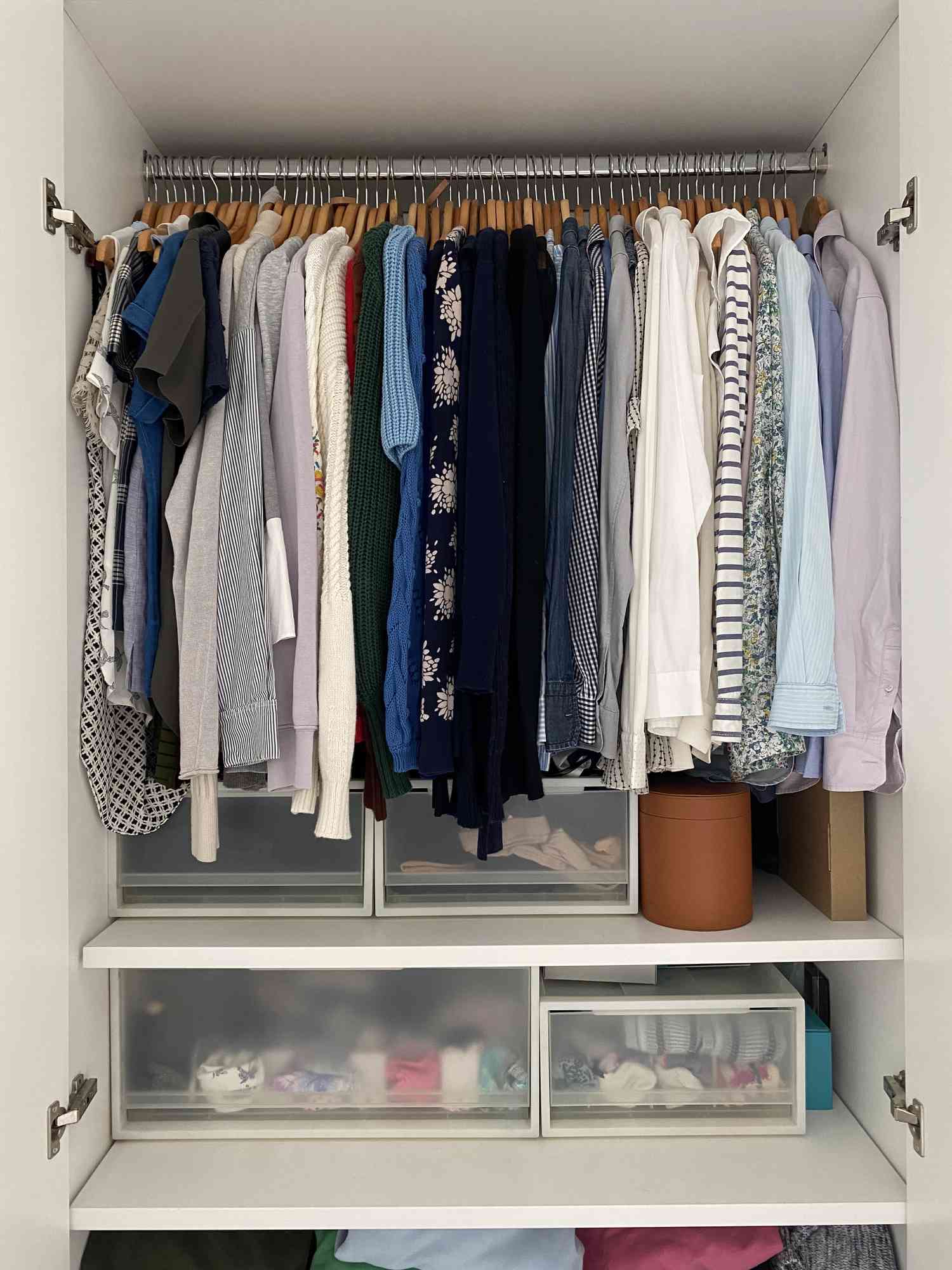 Neat and tidy closet with matching hangers.