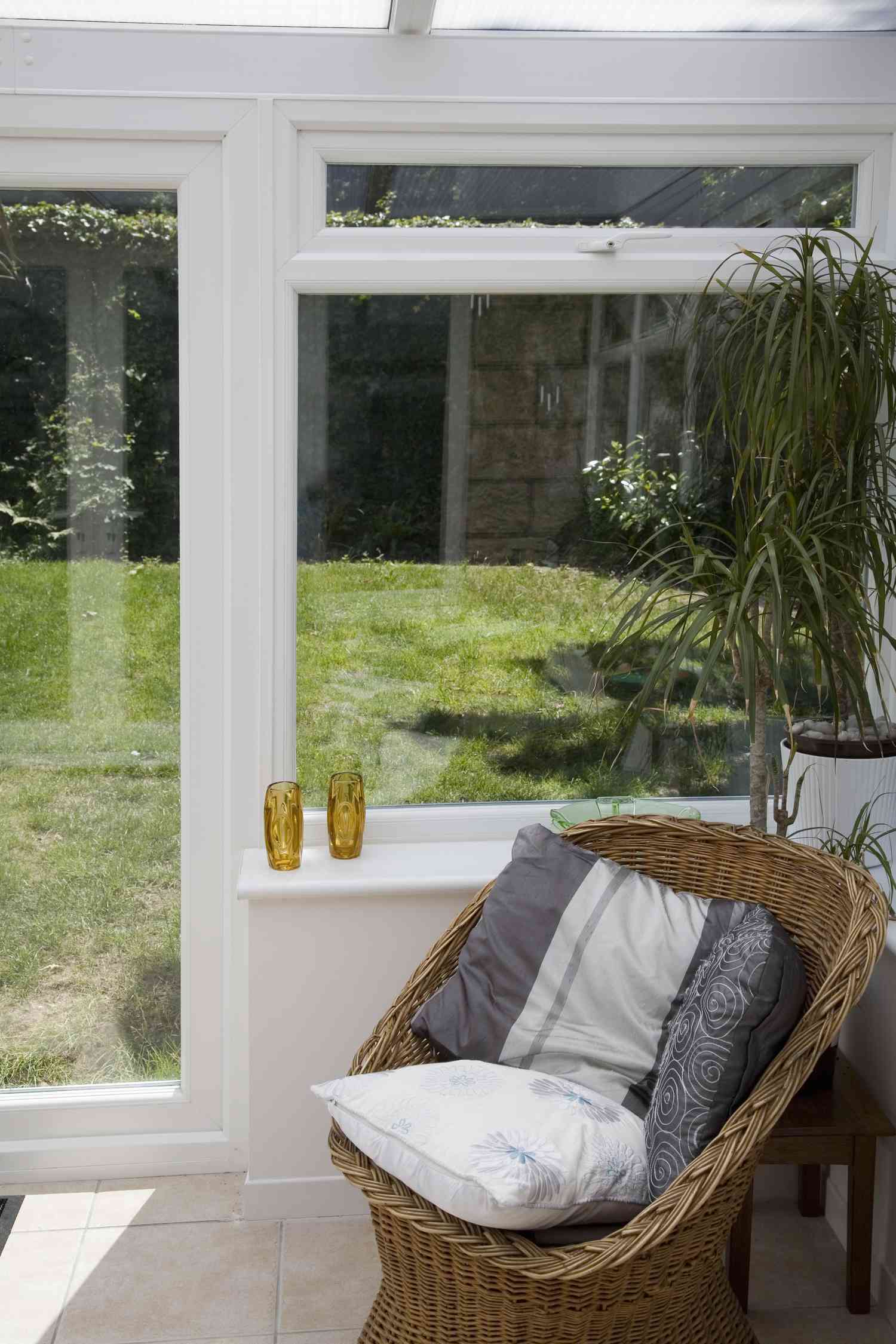 Wicker chair in a conservatory