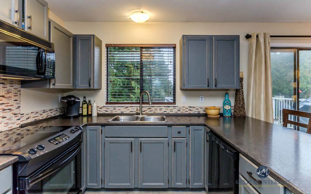 distressed blue gray cabinets