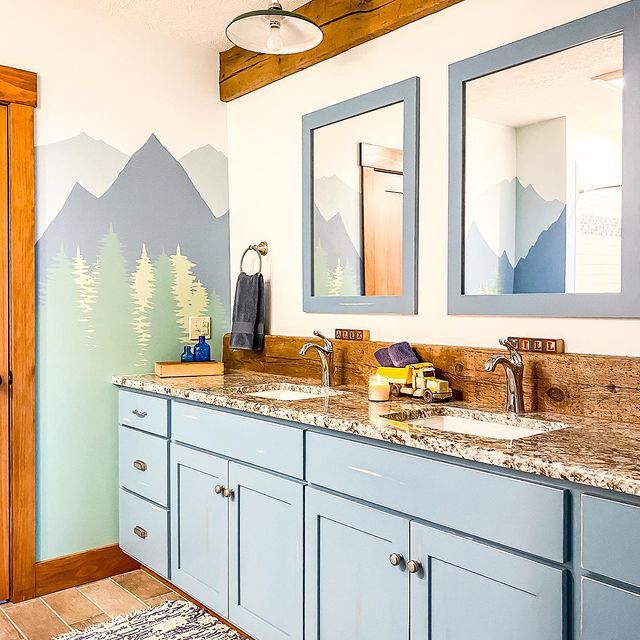 mural in bathroom with mountains