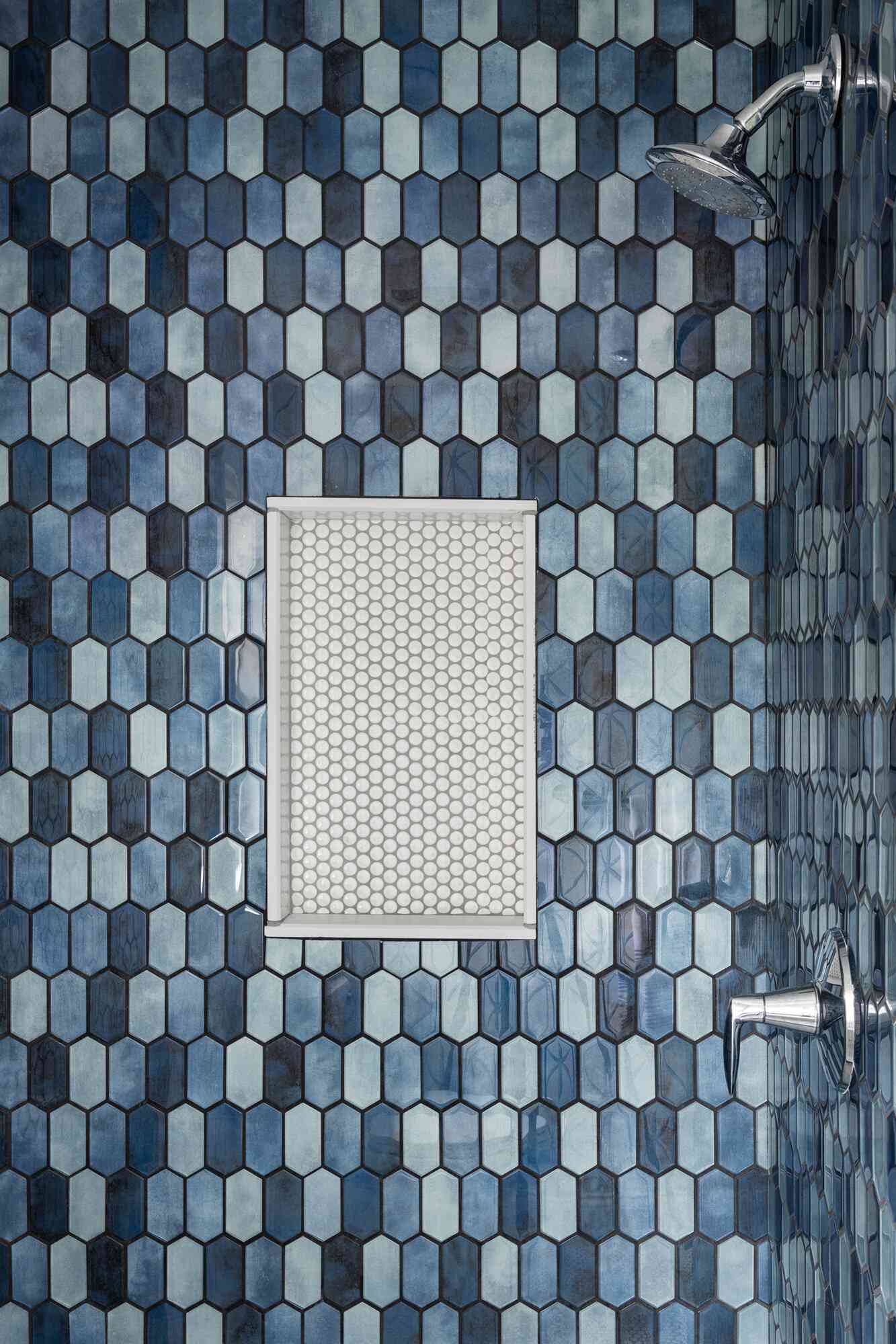 navy tile shower