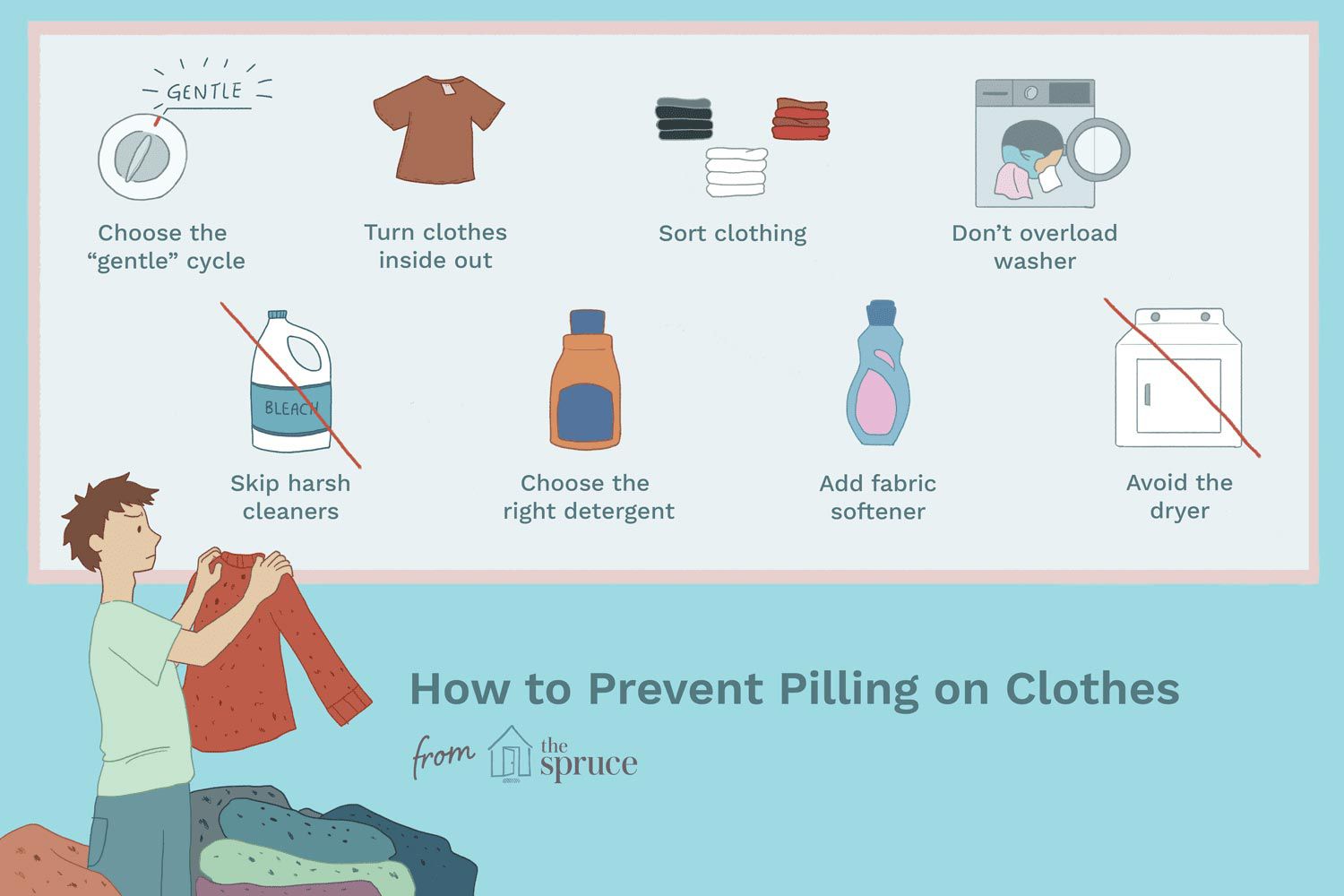 Ilustração de como evitar o pilling em roupas