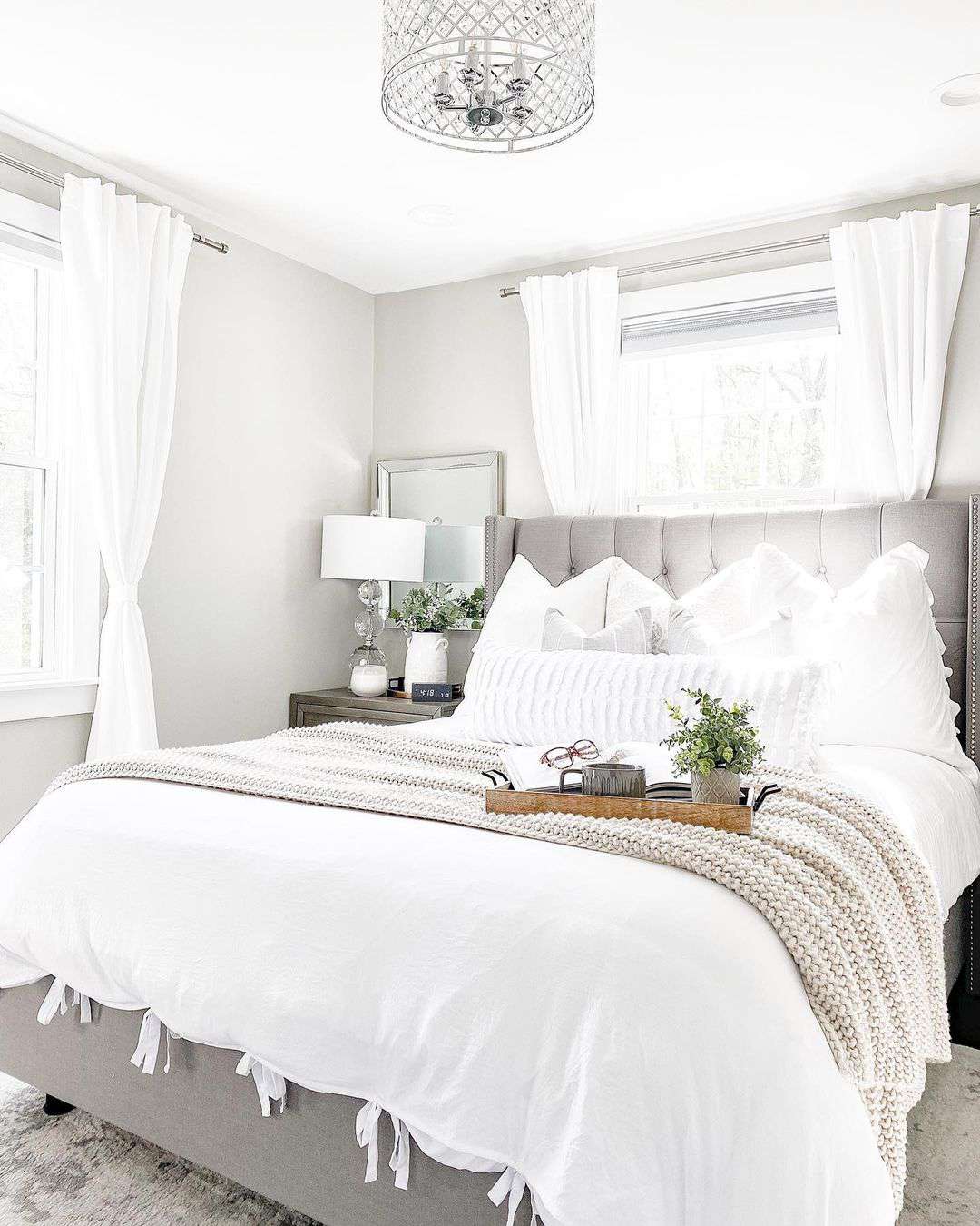 white and gray bedroom