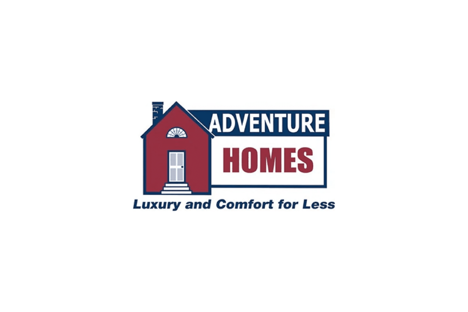 Adventure Homes-Logo mit einer roten und blauen Illustration eines Hauses