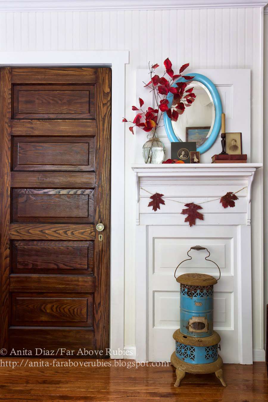 door to fireplace mantel