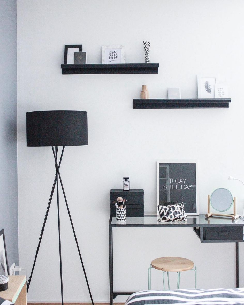 Black and white desk area