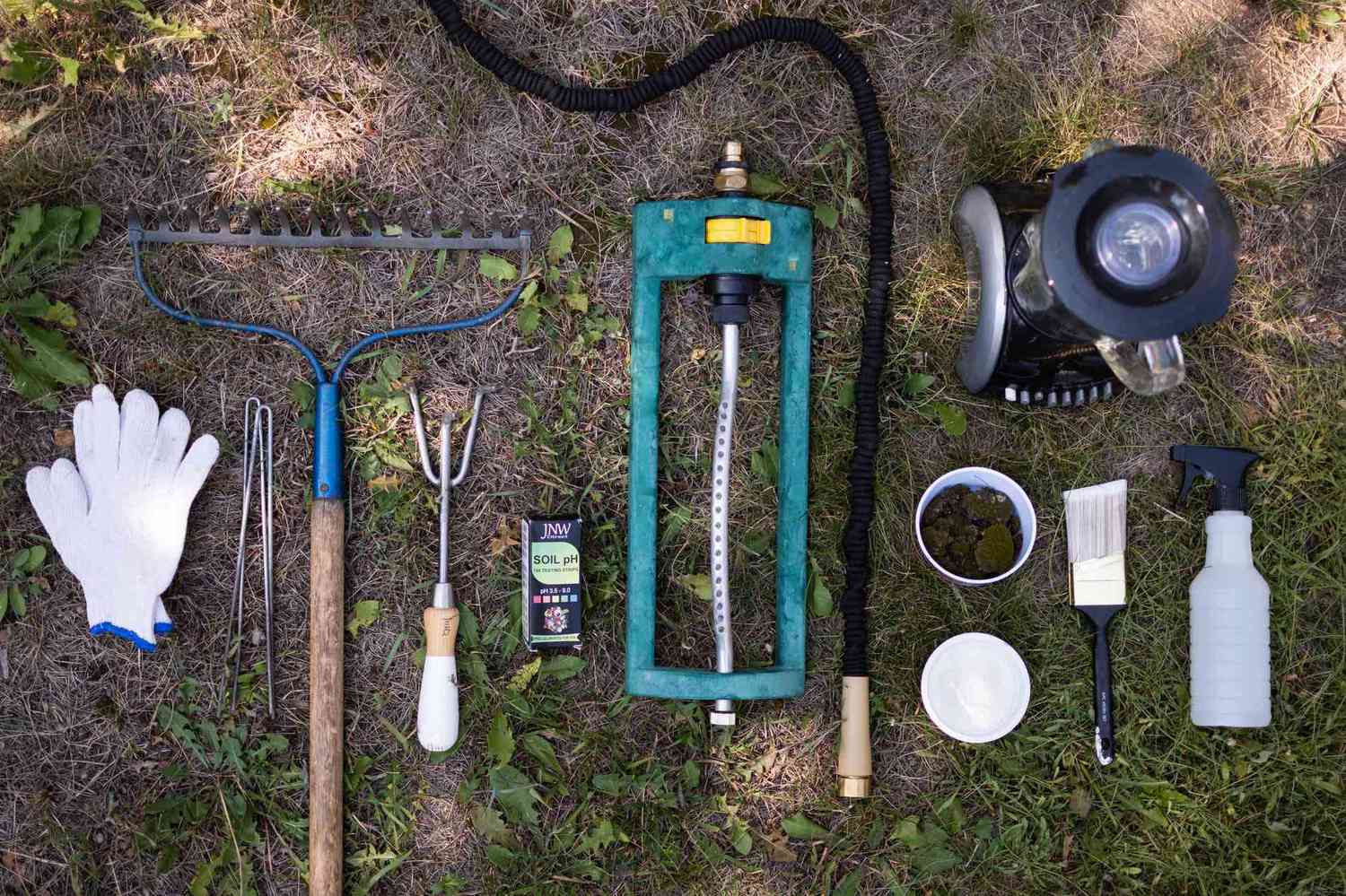 Materiales y herramientas para cultivar musgo en suelo de tierra