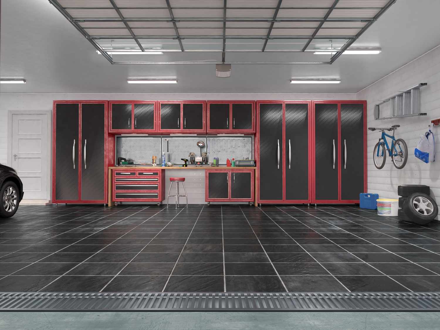 Garage avec portail roulant intérieur. 3d illustration