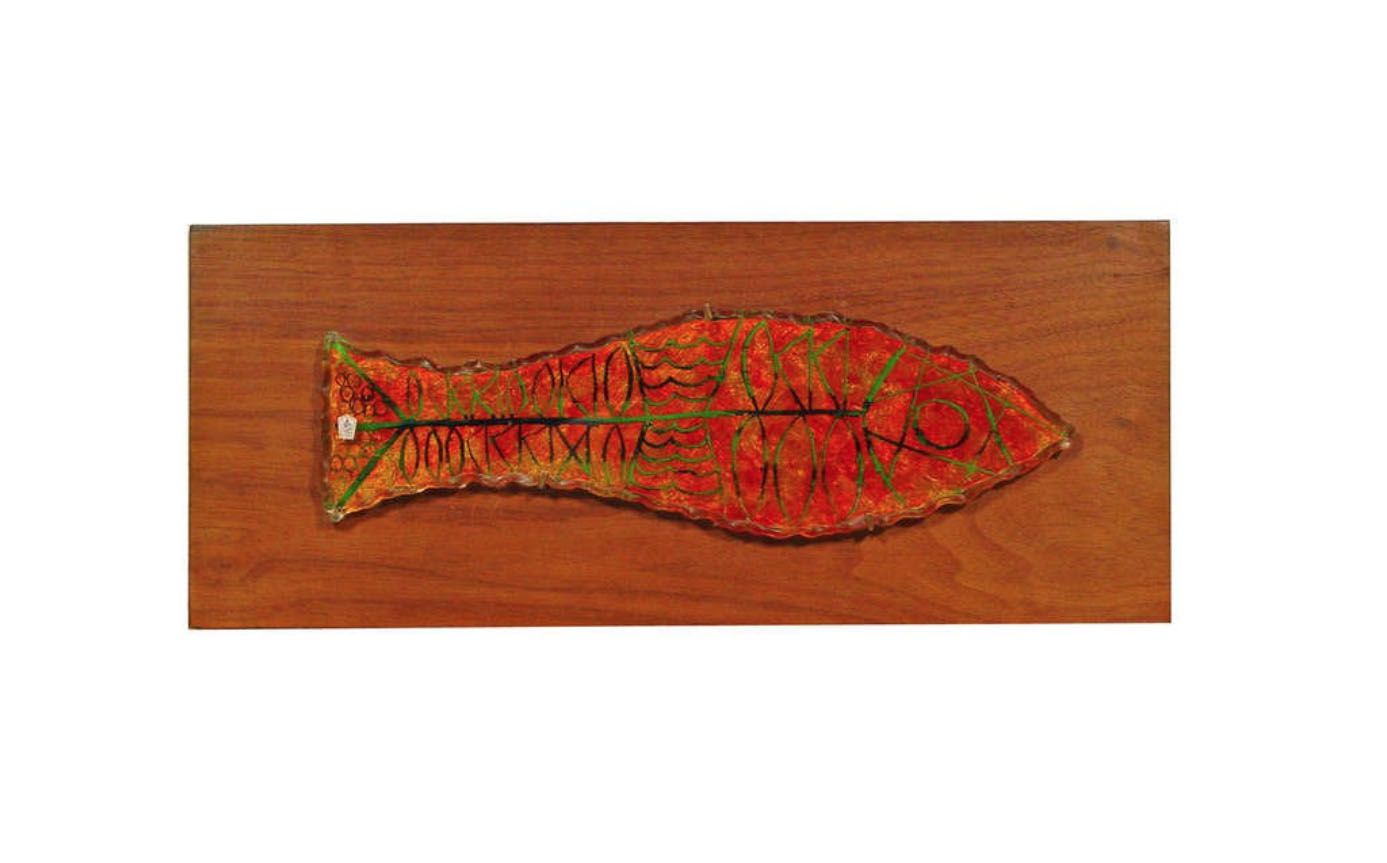 Peinture sur panneau de bois intitulée Poisson par l'artiste Erwin Walter Burger