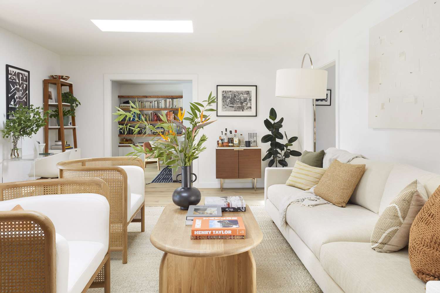 modern living room with wood accents