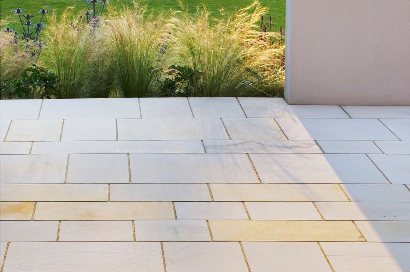 Closeup of limestone patio tile