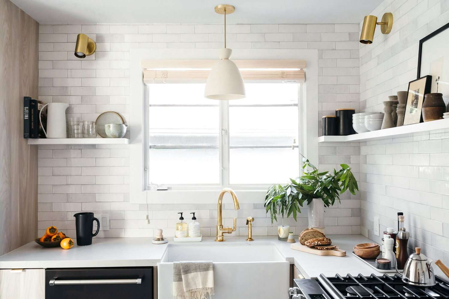 Cambria quartz countertop in a white kitchen.